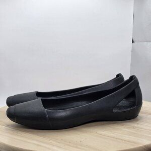 Women's Size 8 - Crocs Sienna Ballet Shoes Black Cap Toe Casual Slip On Flats